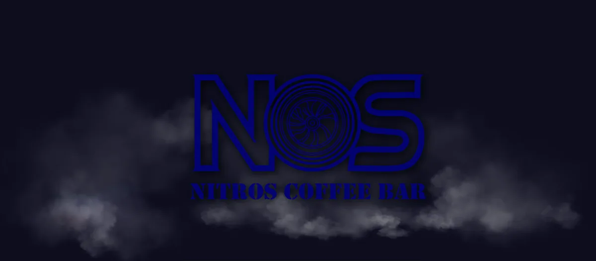 Nitros Coffee Bar NOS logo over a dark smoky background