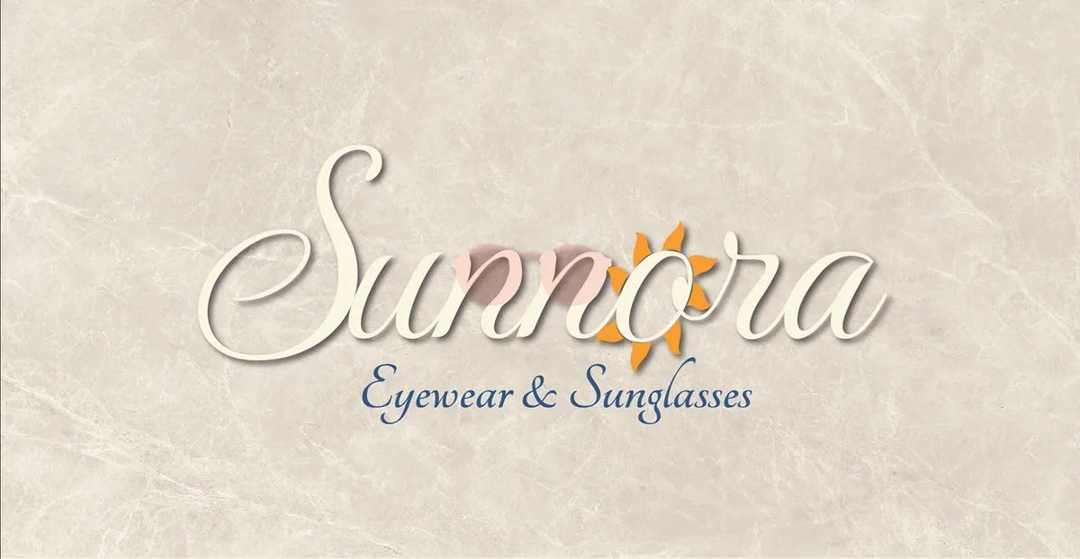 Sunnora eyewear and sunglasses wordmark on a textured cream background